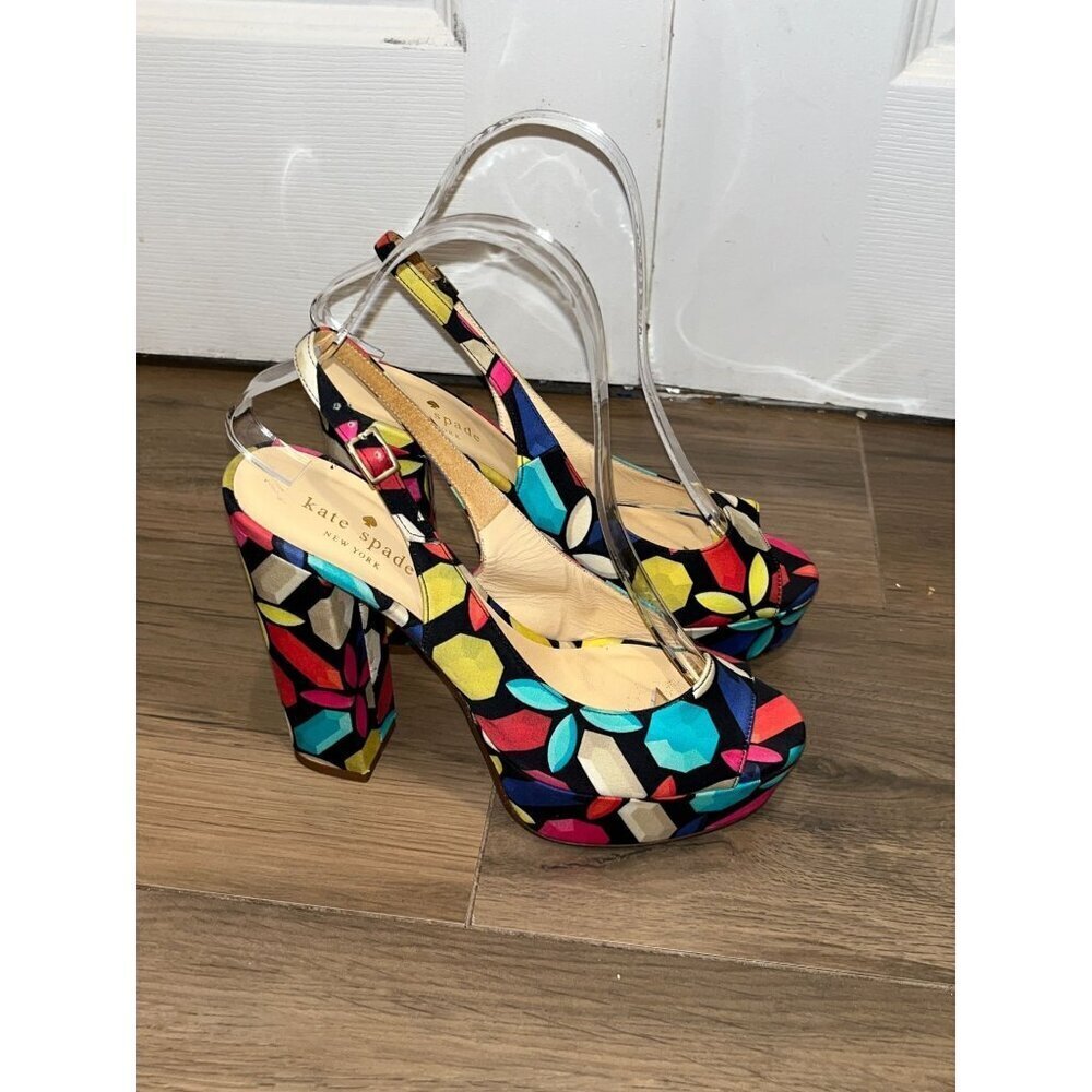 Kate Spade Multicolour Slingback Platform Heels Peep Toe Sandel Women's tSize 7